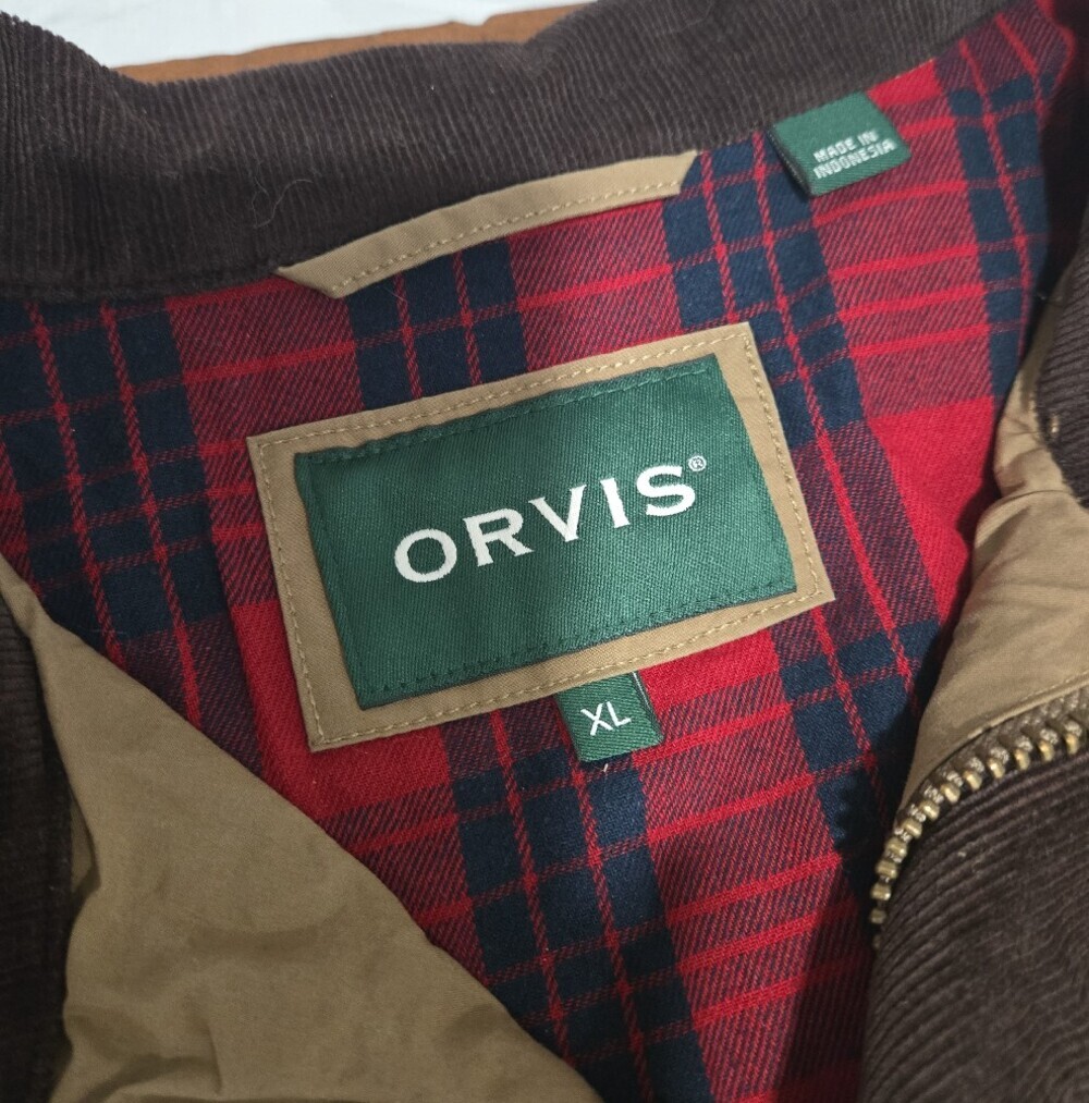 Orvis Mens River Road Cotton Canvas Field Chore Coat Corduroy Collar Brown XL - Picture 2 of 9